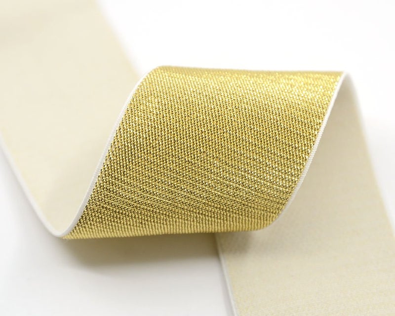 iCraft Strapcrafts 2-inch Wide by 3-Yard Soft Gold and Silver Glitter Waistband Elastic Band, Gold Glitter in White 21060 - Image 1